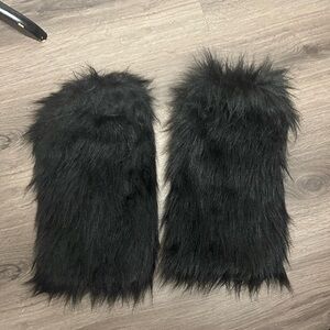 Black faux fur leg warmers